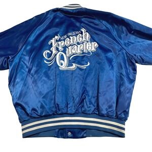 Vintage 90s New Orleans French Quarter Satin Bomber Jacket Men XL Blue Snap
